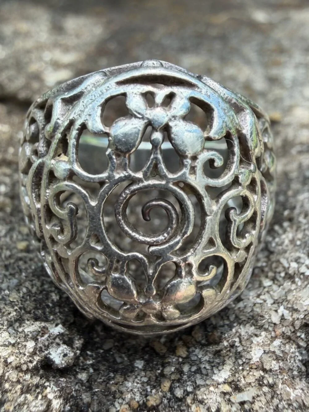 Sterling Silver 6.5 Butterfly Spiral Openwork Dome Statement Ring Boho Vintage